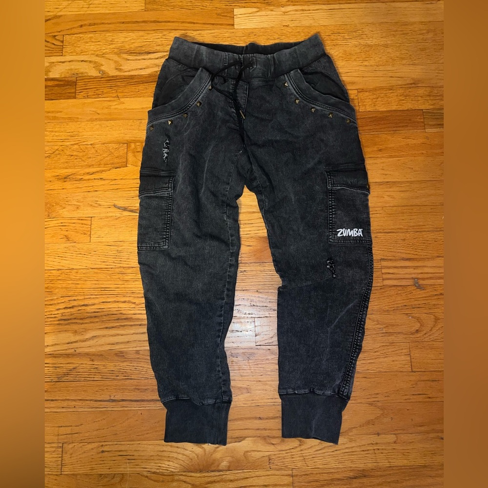 Zumba Fitness Black Jean Joggers with Cargo Pockets